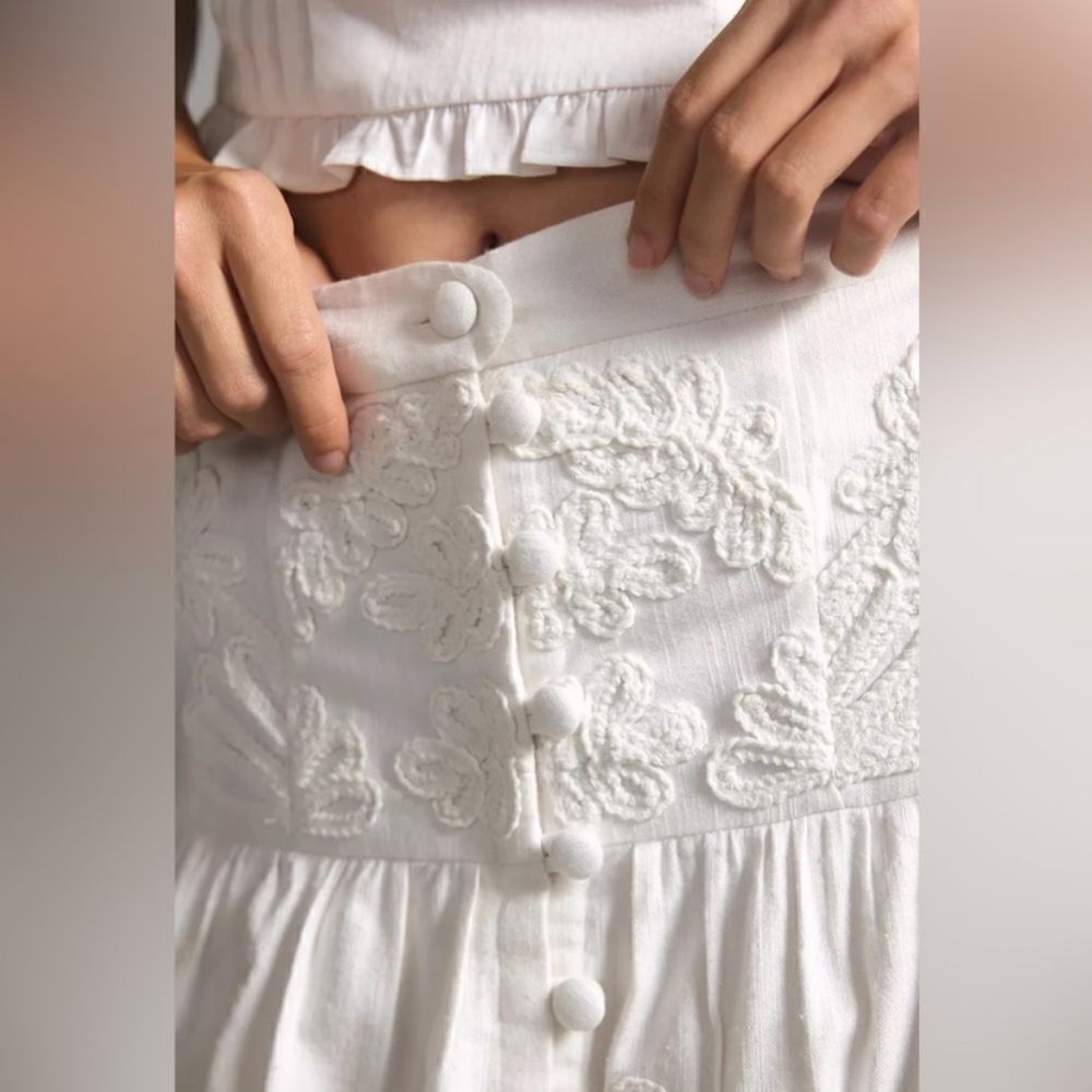 Anthropologie Ivory Drop-Waist Embroidered Eyelet Skirt - Picture 4 of 11